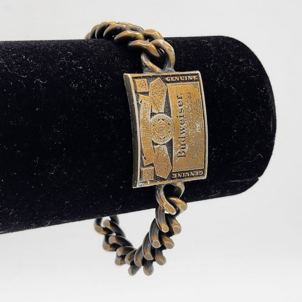 Budweiser Claw Closure Bronze Chain Bracelet w/ Illegible Signature 7.75 Inches